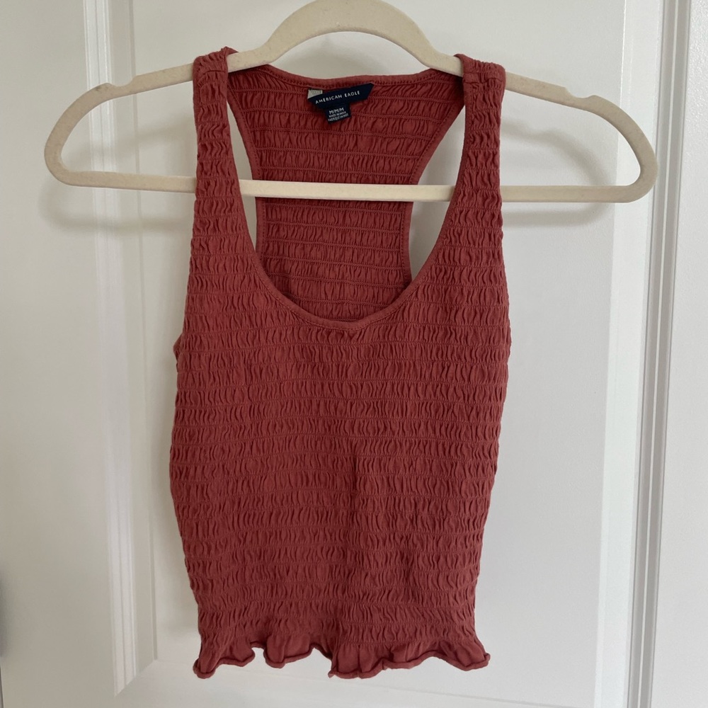 American Eagle Smocked Peplum Crop Tank - Berry - Medium
